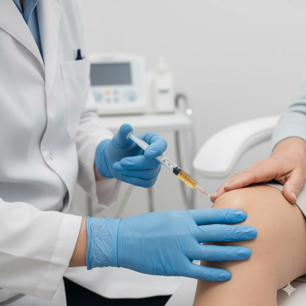 Image shows a doctor injecting PRP for orthopedic pain Relief